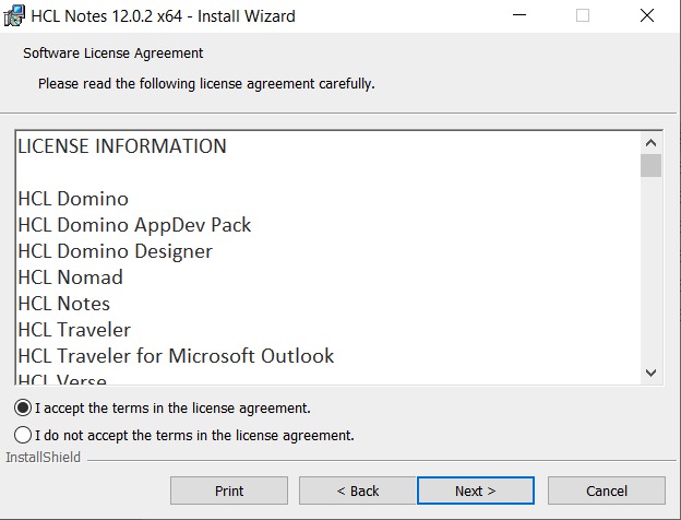 License Agreement screen